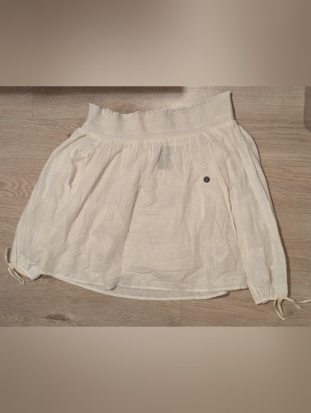 Abercrombie & Fitch White Eyelet Smocked Off The Shoulder Top